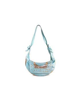 Y2K Bag Treesje Crescent Bag Large Turquoise Leather Hobo Sling Half Moon Bag